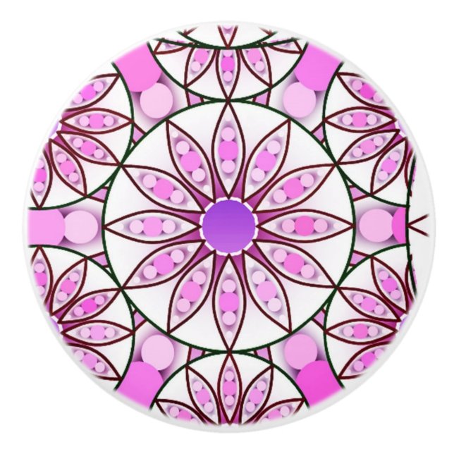 Mandala mönster, lavender, rosa, shock rosa, vit knopp (Framsidan)