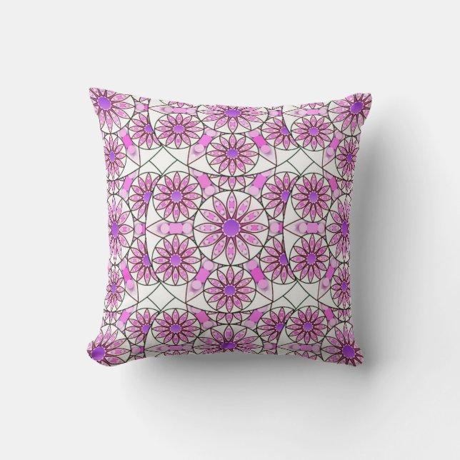 Mandala mönster, lavender, rosa, shock rosa, vit kudde (Framsida)