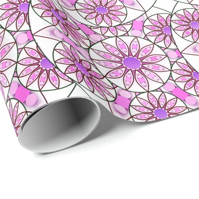 Mandala mönster, lavender, rosa, shock rosa, vit presentpapper (Rullad Hörn)