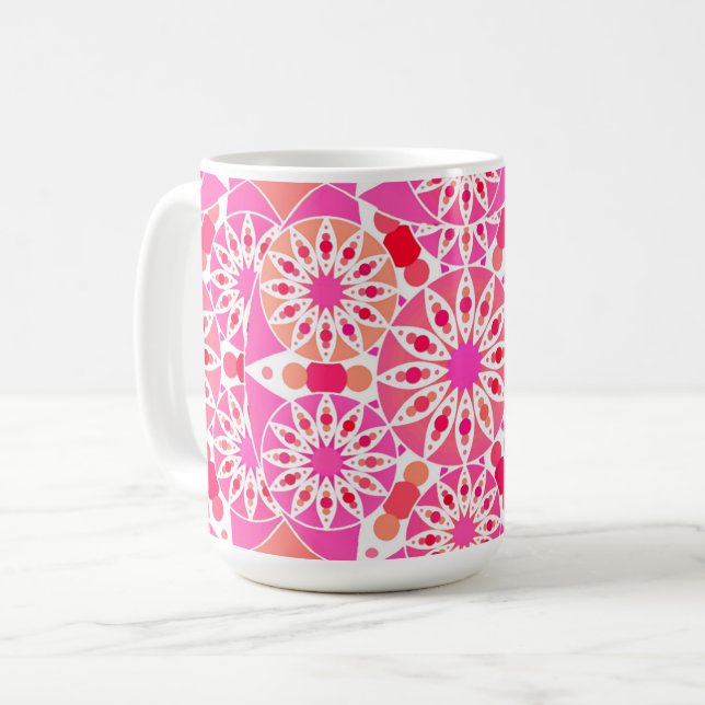 Mandala-mönster, nyanser av rosa och korall kaffemugg (Framsida vänster)