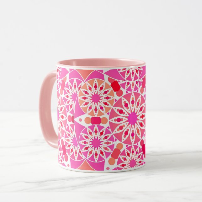 Mandala-mönster, nyanser av rosa och korall mugg (Framsida vänster)