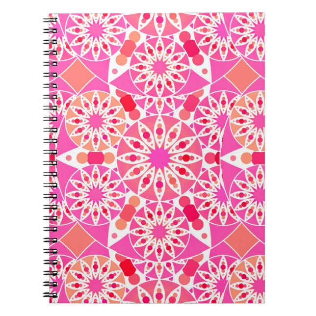 Mandala mönster, rosa- och korallskärnor anteckningsbok (Framsidan)