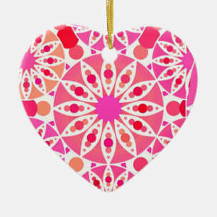 Mandala mönster, rosa- och korallskärnor julgransprydnad keramik