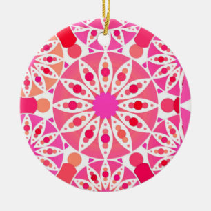 Mandala mönster, rosa- och korallskärnor julgransprydnad keramik