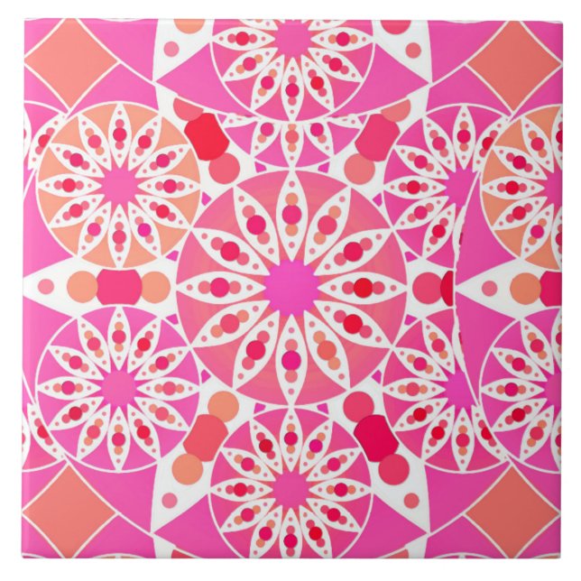 Mandala mönster, rosa- och korallskärnor kakelplatta (Framsidan)