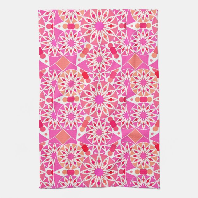 Mandala mönster, rosa- och korallskärnor kökshandduk (Vertikal)