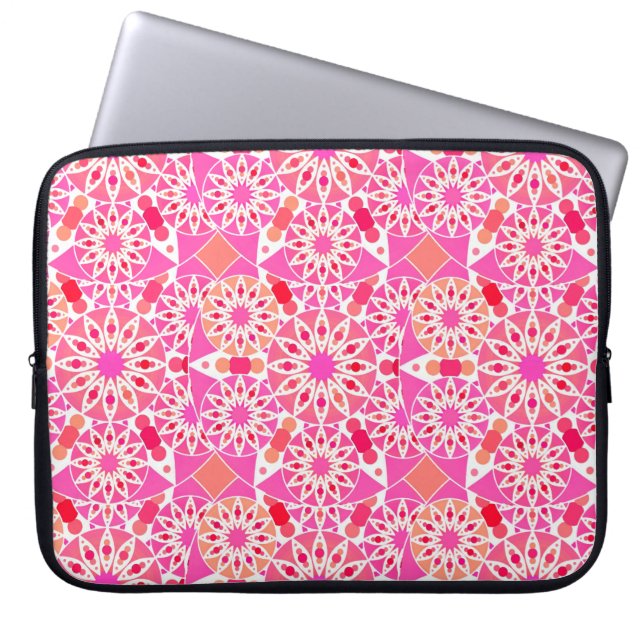 Mandala mönster, rosa- och korallskärnor laptop fodral (Framsidan)