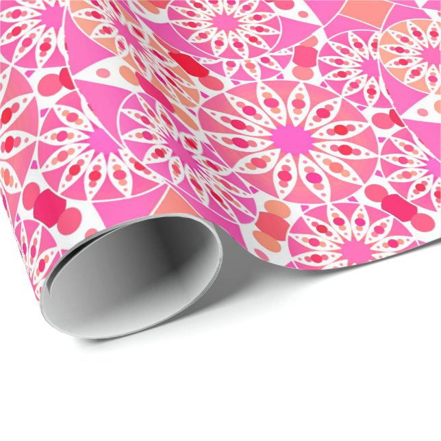 Mandala mönster, rosa- och korallskärnor presentpapper (Rullad Hörn)