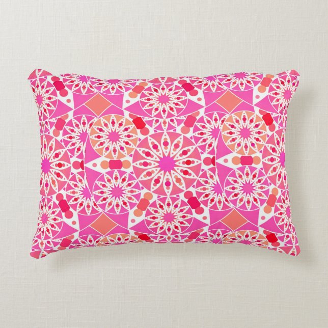 Mandala mönster, rosa- och korallskärnor prydnadskudde (Framsidan)