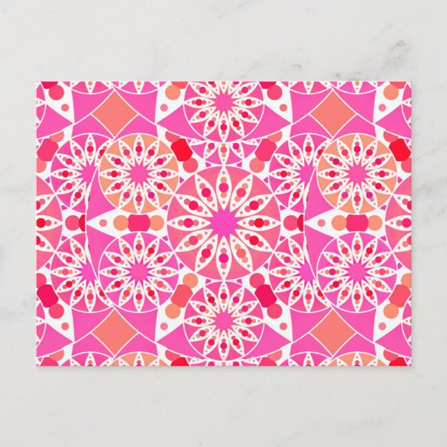 Mandala mönster, rosa- och korallskärnor vykort (Framsida)