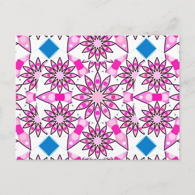 Mandala mönster, rosa, shock rosa, koboltblått vykort (Framsida)