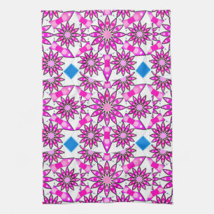 Mandala Mönster, Shock rosa, Black and White Kökshandduk
