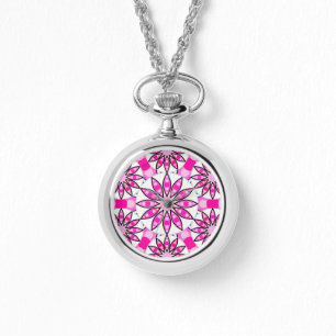 Mandala mönster, shock rosa, svartvitt armbandsur