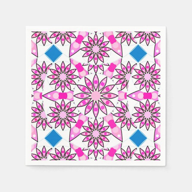Mandala mönster, shock rosa, svartvitt pappersservett (Framsidan)