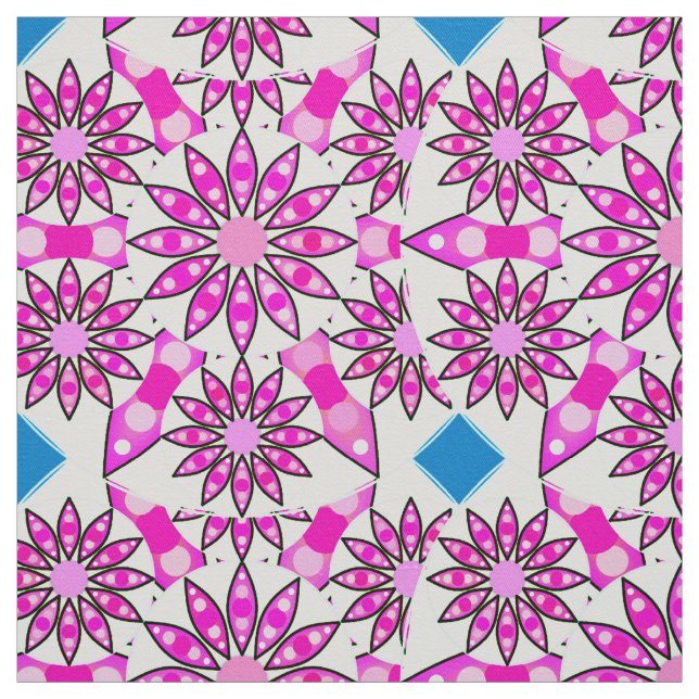 Mandala mönster, shock rosa, svartvitt tyg (Provkarta)