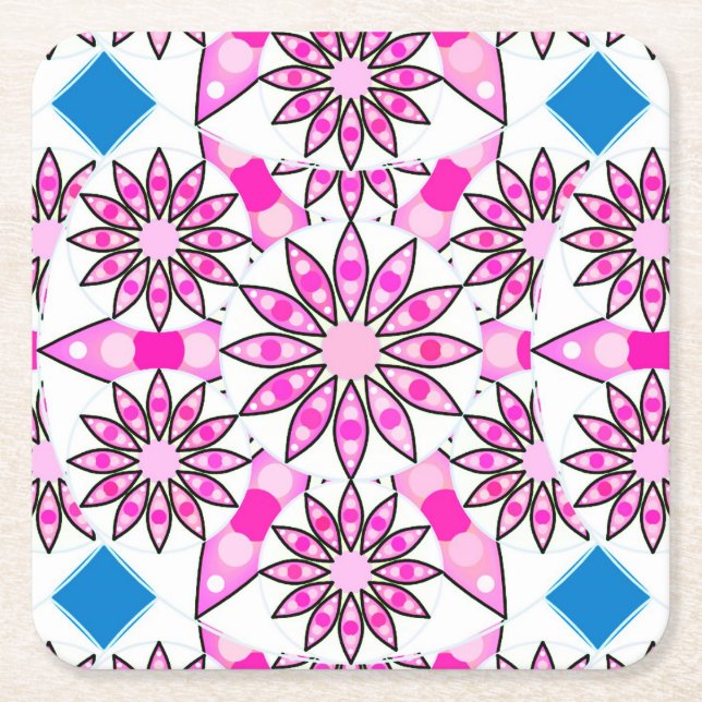 Mandala mönster, shock rosa, svartvitt underlägg papper kvadrat (Framsidan)