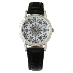 Mandala mönster, svart, vit och grått / grått armbandsur
