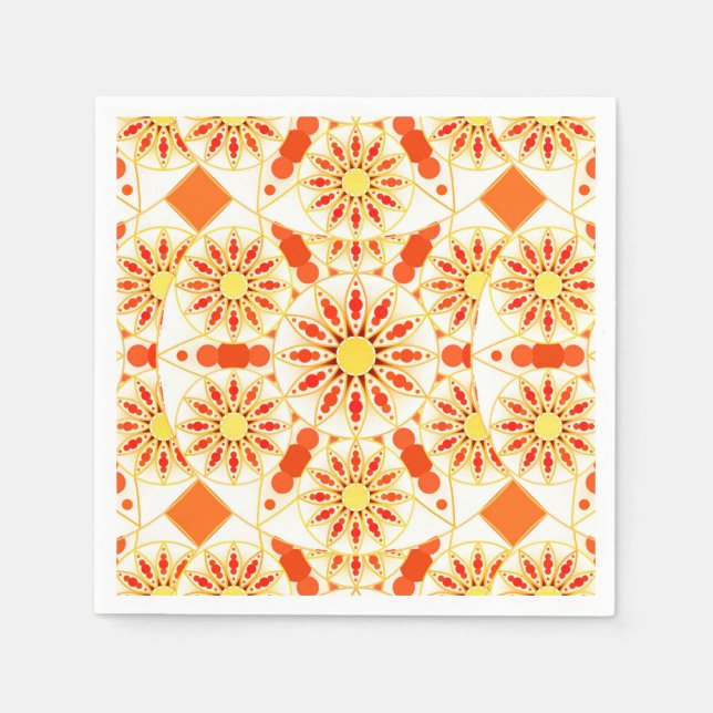 Mandala mönster, tegelrött, rost, guld pappersservett (Framsidan)