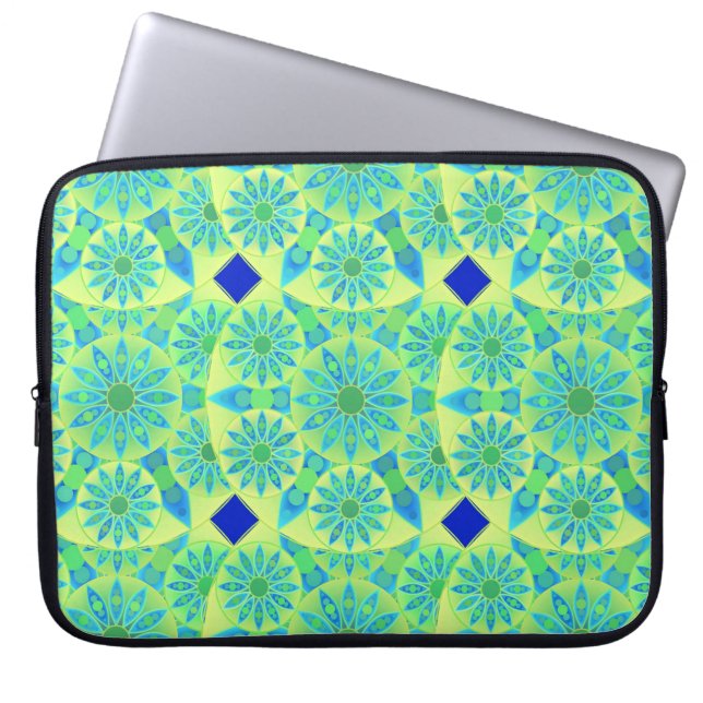 Mandala-mönster, turkos, blå, limegrön laptop fodral (Framsidan)