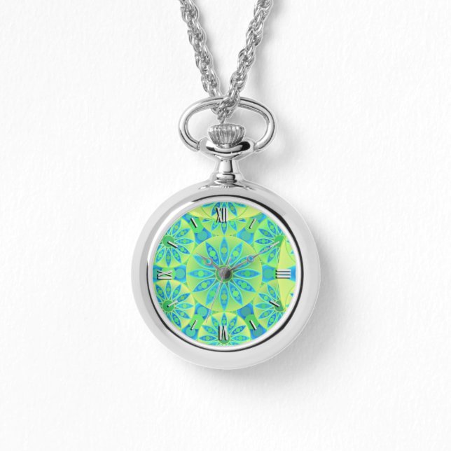 Mandala mönster, turkos, blått, kalkgrönt armbandsur (Framsida)