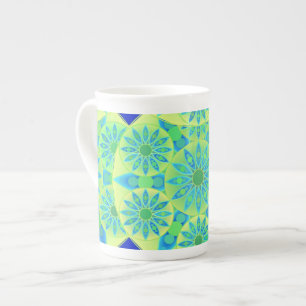 Mandala mönster, turkos, blått, kalkgrönt benporslin mugg