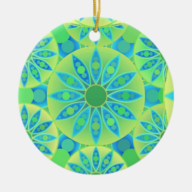 Mandala mönster, turkos, blått, kalkgrönt julgransprydnad keramik (Framsidan)