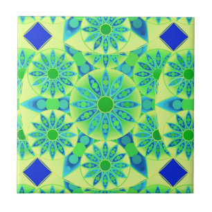 Mandala mönster, turkos, blått, kalkgrönt kakelplatta