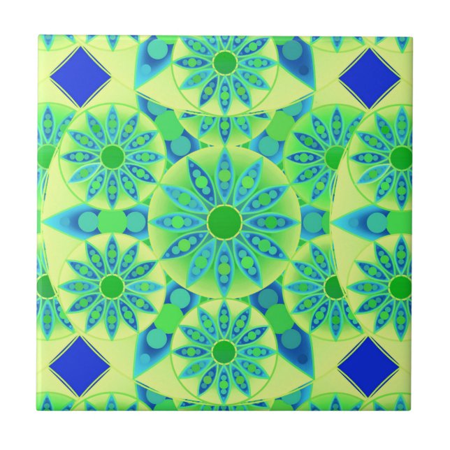 Mandala mönster, turkos, blått, kalkgrönt kakelplatta (Framsidan)