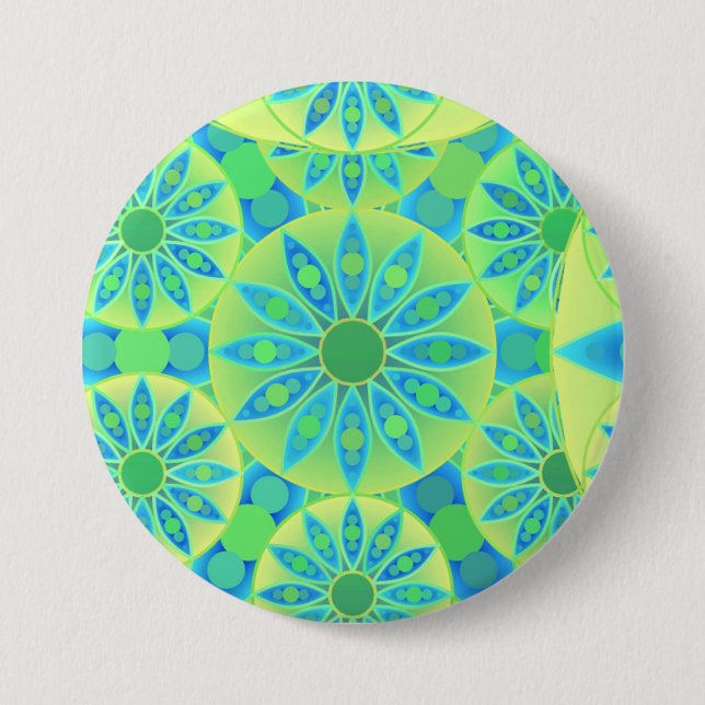 Mandala mönster, turkos, blått, kalkgrönt knapp (Framsida)