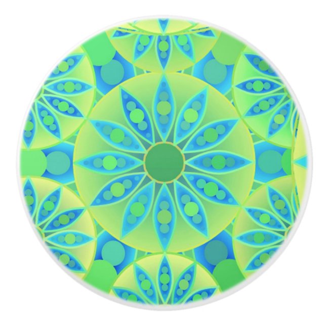 Mandala mönster, turkos, blått, kalkgrönt knopp (Framsidan)