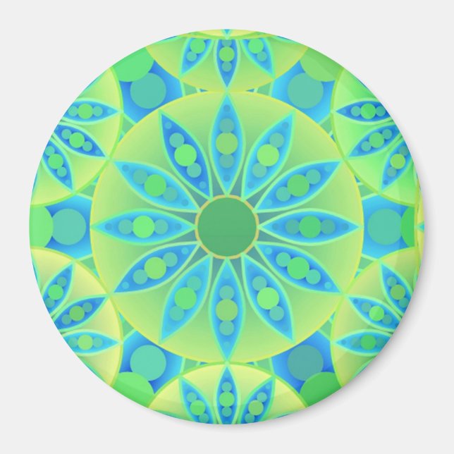 Mandala mönster, turkos, blått, kalkgrönt magnet (Framsidan)