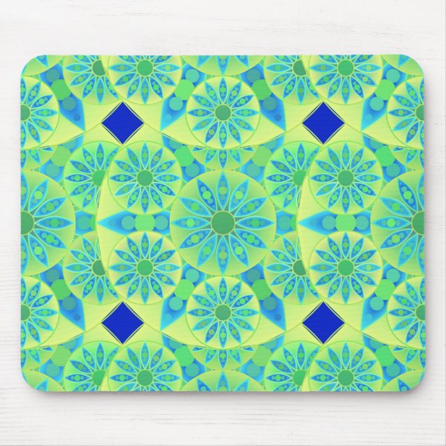 Mandala mönster, turkos, blått, kalkgrönt musmatta (Framsidan)