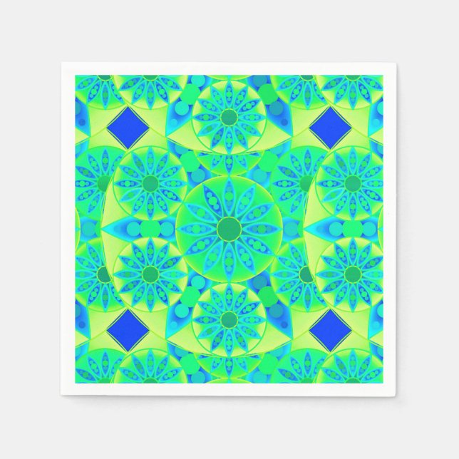 Mandala mönster, turkos, blått, kalkgrönt pappersservett (Framsidan)