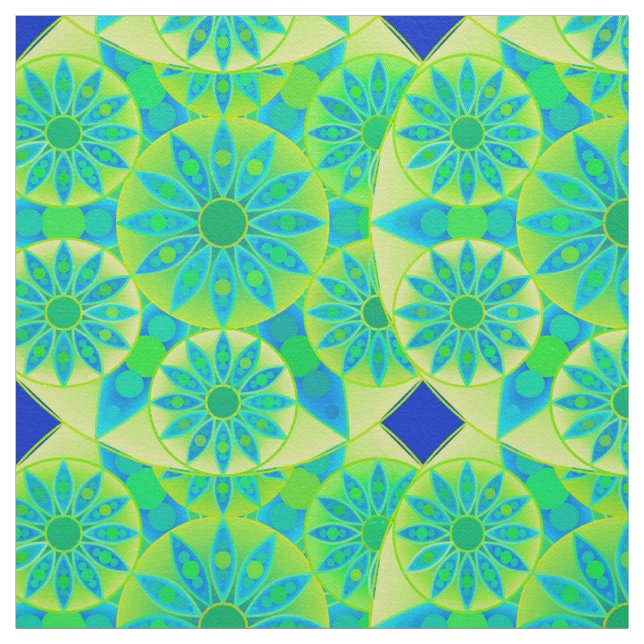 Mandala mönster, turkos, blått, kalkgrönt tyg (Provkarta)