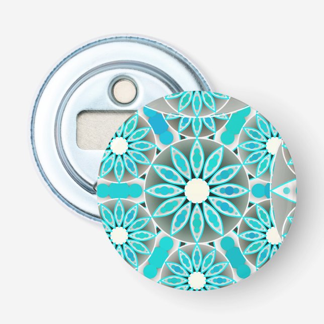 Mandala mönster, turkos, silver grått och vitt flasköppnare (Framsidan)