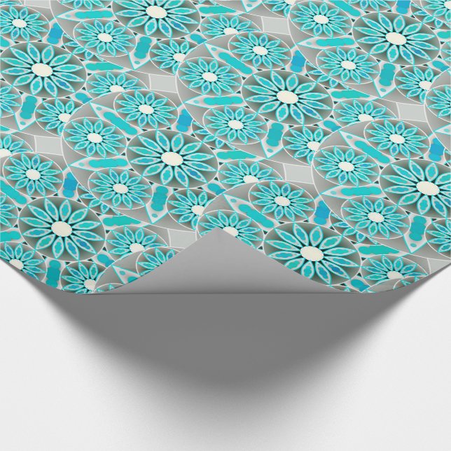 Mandala mönster, turkos, silver grått och vitt presentpapper (Hörn)
