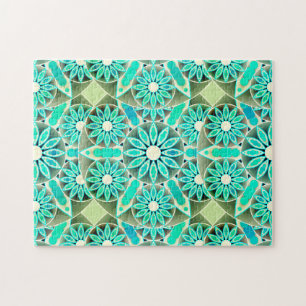 Mandala Mönster, Turquise, Silver Grått och White Pussel