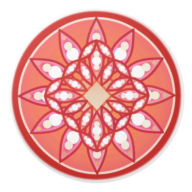 Mandala mönster vid korallets rosa, mörk röd och v knopp (Framsidan)