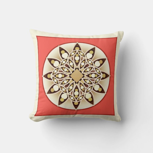 Mandala mönster vid rosa av korall, choklad och ta kudde (Framsida)