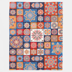 Mandala/Moroccan Tile Mönster Fleecefilt