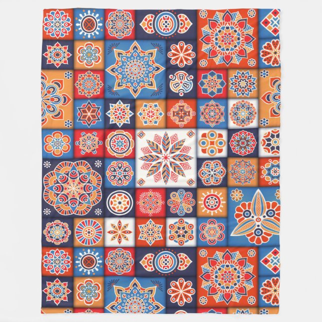 Mandala/Moroccan Tile Mönster Fleecefilt (Framsidan)