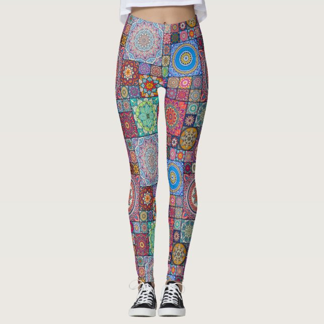 Mandala/Moroccan Tile Mönster Leggings (Framsida)
