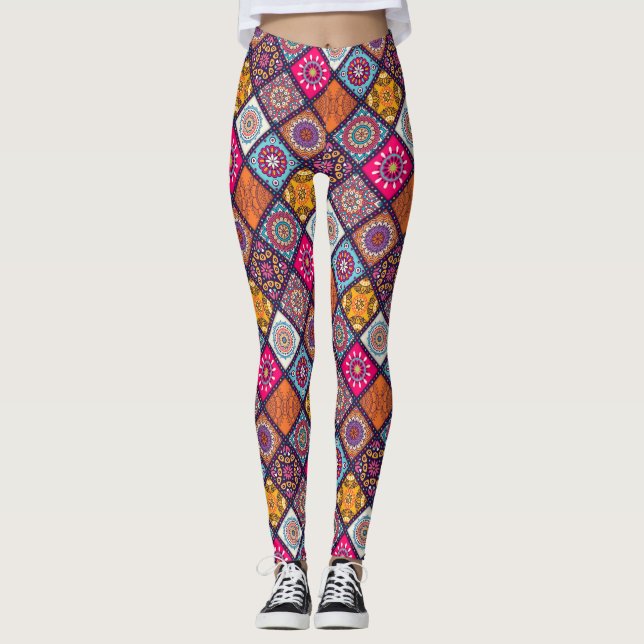 Mandala/Moroccan Tile Mönster Leggings (Framsida)