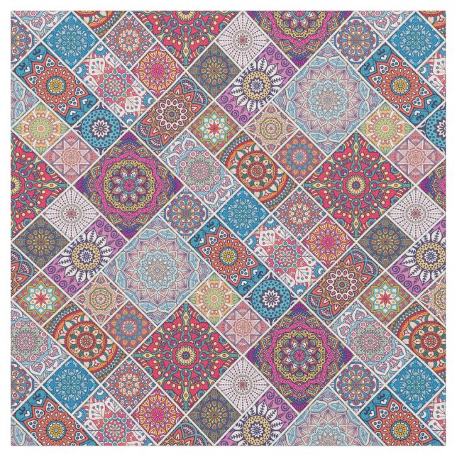 Mandala/Moroccan Tile Mönster Tyg (Närbild)