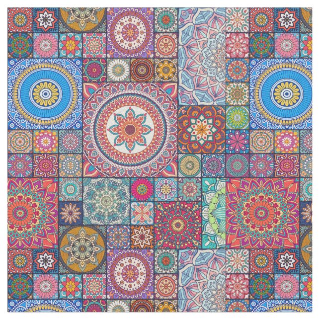 Mandala/Moroccan Tile Mönster Tyg (Närbild)