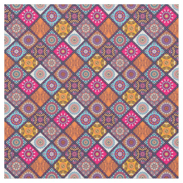 Mandala/Moroccan Tile Mönster Tyg (Närbild)