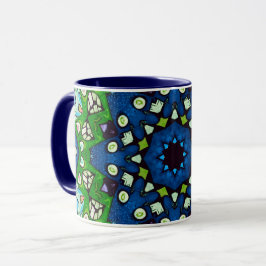 Mandala Mosaic Geometric Grönt Blue Retro Hippie Mugg