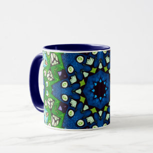 Mandala Mosaic Geometric Grönt Blue Retro Hippie Mugg