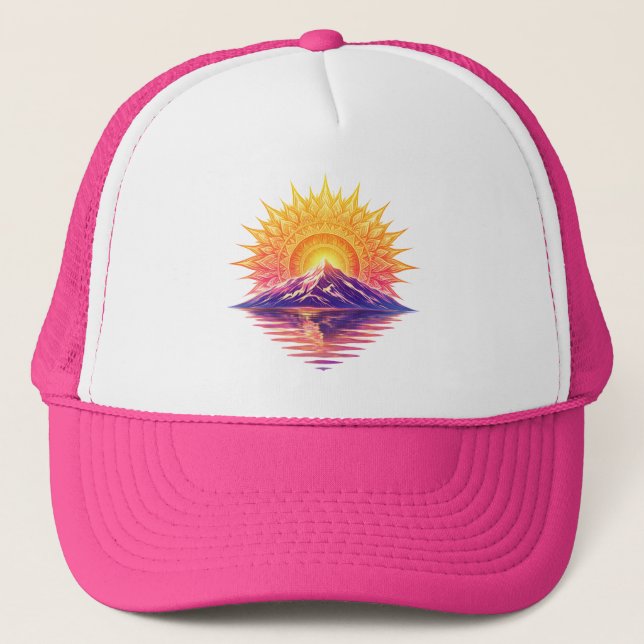 Mandala Mountain Sunset Reflection Golden Boho Sun Keps (Framsida)