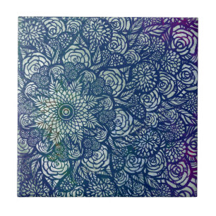 Mandala Nature Blommigt Kakelplatta
